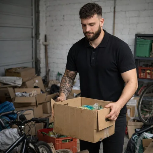 Entrümpelung: Kartons werden aus einer Garage getragen