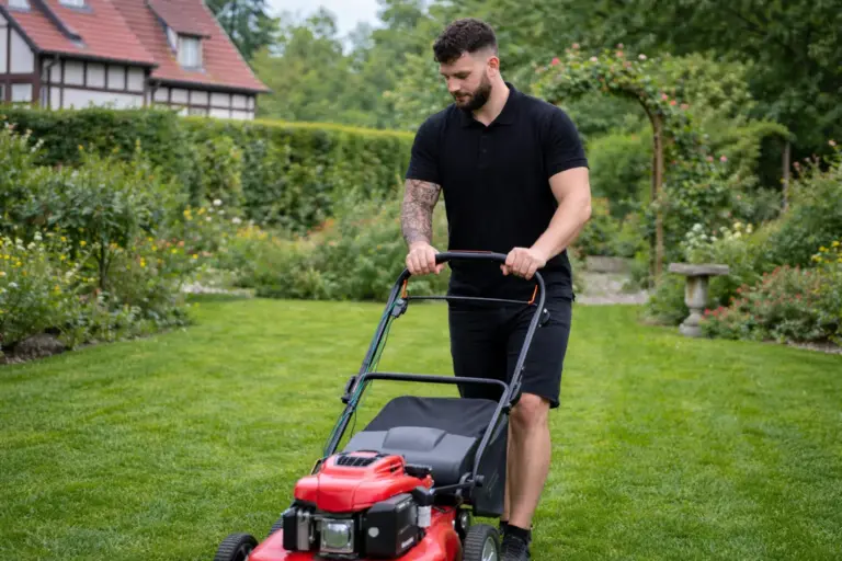 Gartenservice: Rasenmähen mit dem Rasenmäher