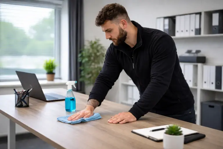 Unterhaltsreinigung im Büro: Reinigung eines Schreibtischs